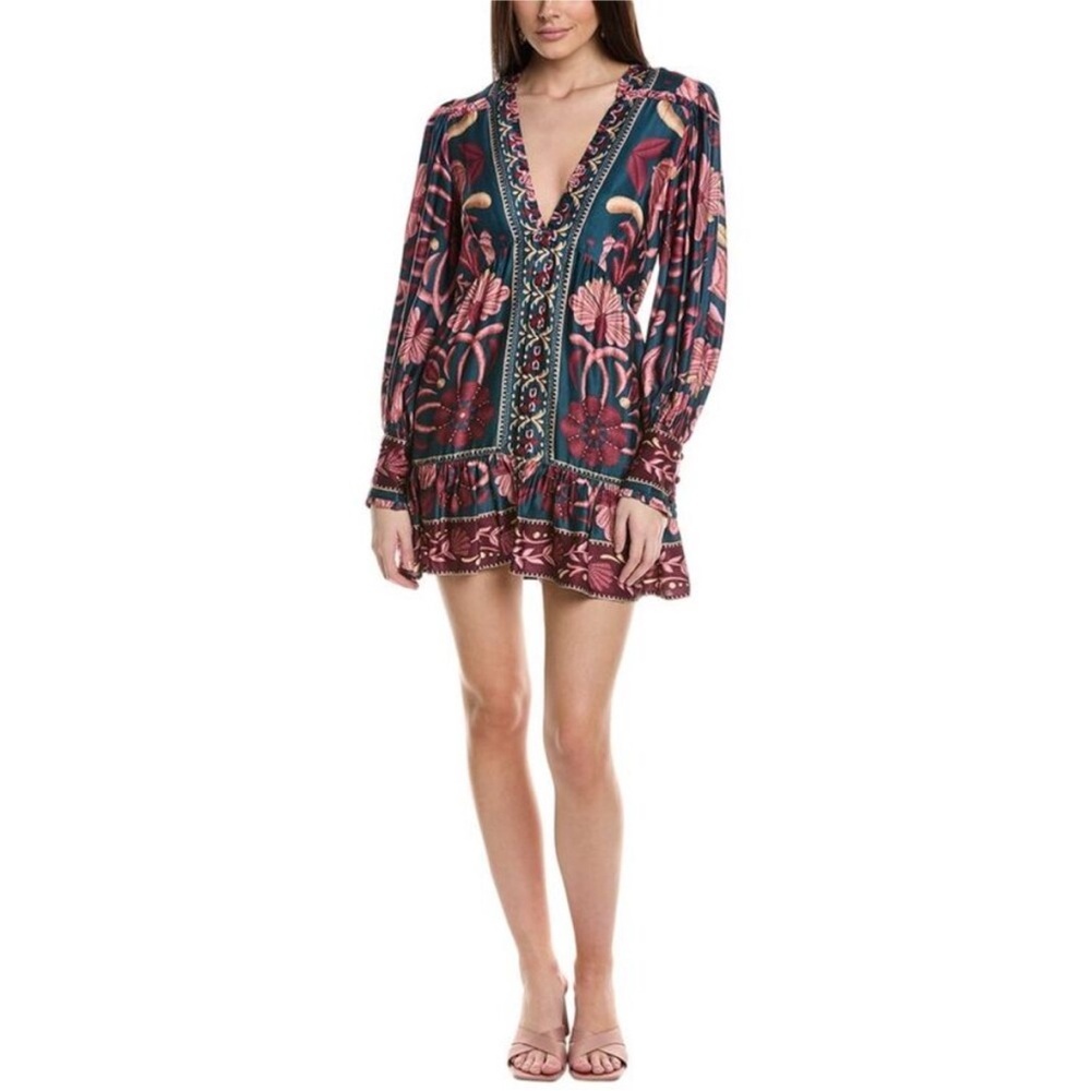 Farm Rio Teal Seashell Tapestry Lenzing™ Ecovero™ Viscose Mini Dress 🐚